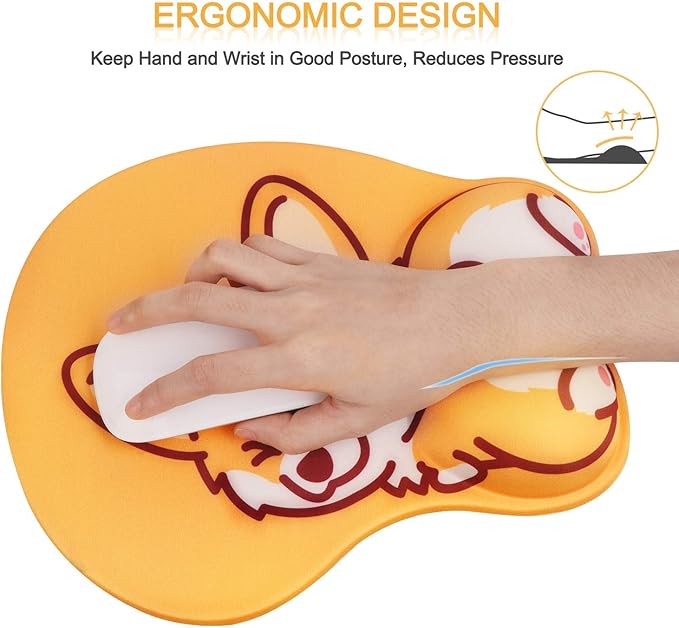 HAOCOO Wrist Rest, Cute Mouse Pad, Ergonomic Mouse Pad with Wrist Support,Non-Slip Base Corgi Butt Wrist Rest, Rest Easy-Typing for Gaming Office Computer Laptop Present(Yellow Cute Corgi)
