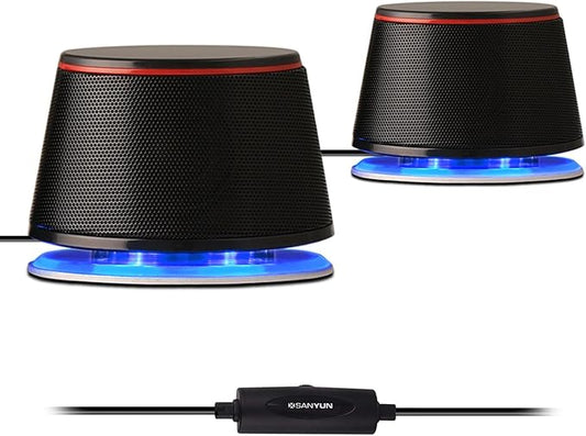 Sanyun SW102 Computer Speakers, 5Wx2, Deep Bass in Small Body, Stereo 2.0 USB Powered 3.5mm Aux Multimedia Speakers, Built-in Bottom Bass Radiators, PC Laptop Desktop Speakers, Black