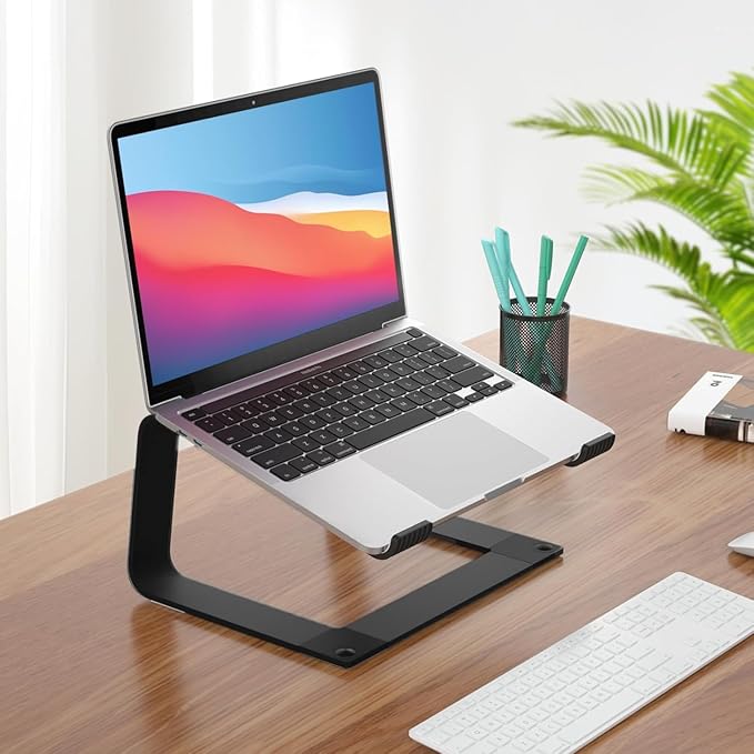 Laptop Stand for Desk Detachable Aluminum Computer Riser Portable Metal Notebook Printer Stand Holder Compatible with MacBook Air, Pro, Dell, HP, Lenovo and All 10-16" Laptops, Black