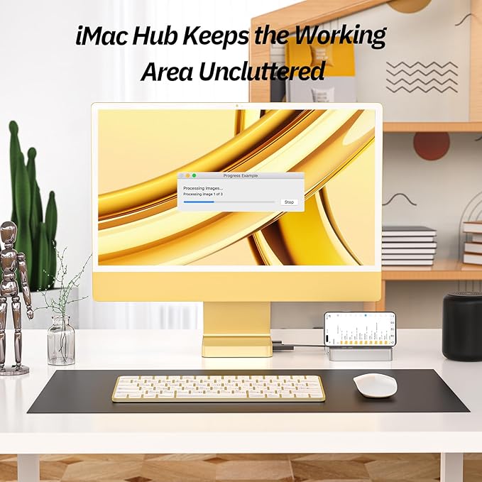USB C Hub for iMac 24 inch 2021/2023/2024, Minisopuru iMac Hub Support M.2 NVMe SSD, iMac Accessories for iMac M1/M3/M4, iMac Adapter with USB A/C 10Gbps, SD/TF, M.2 SSD (Not Included), Yellow