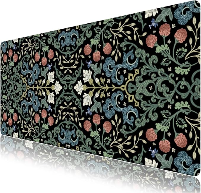 Desk Mat for Keyboard and Mouse, Large Non-Slip Mouse Pad Keyboard Pad, Computer Mats for Desktop, Desk Pad with Stitched Edges for Office, Gaming I Gothic Floral Morris Style