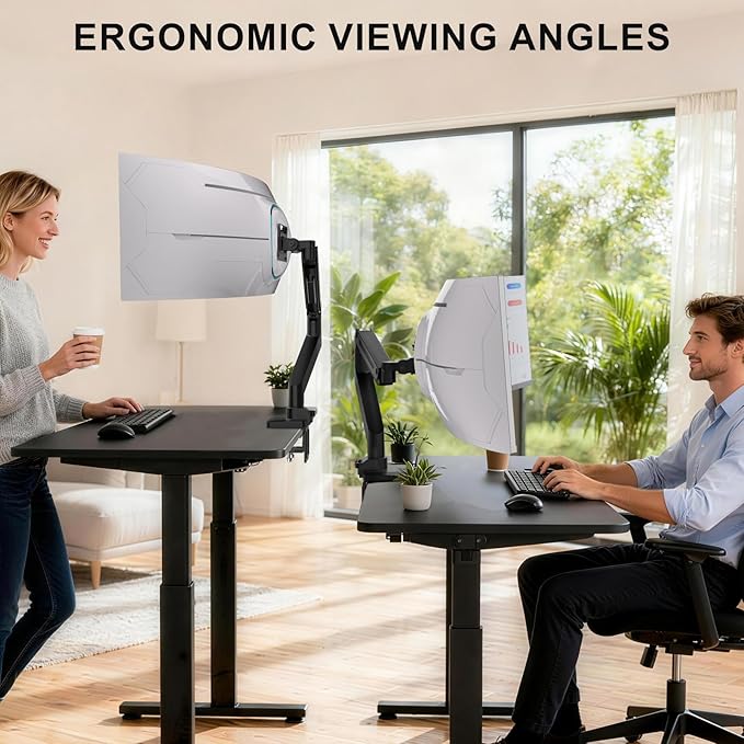 WALI Ultrawide Single Monitor Arm for 13-49 Inch Heavy Duty Curved Screens, up to 44 Lbs, Adjustable Gas Spring Single Monitor Desk Mount with C-Clamp, Grommet Base, 75/100mm VESA (GSM001XL), Black