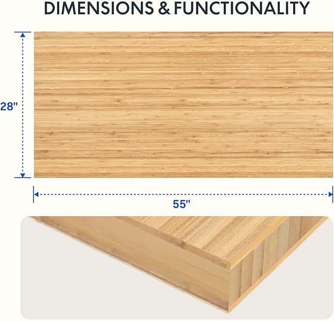 FLEXISPOT Whole Piece Bamboo 55"x28" Desktop Height Adjustable Desk Rectangular Tabletop