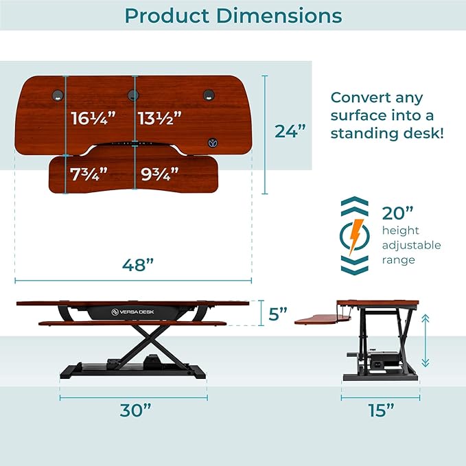 VERSADESK 48 Inch Electric Height Adjustable Ergonomic Desk Converter, PowerPro™ Height Standing Desk Riser, Keyboard Tray, Built-in USB Charging Port, Sit Stand Workstation, Hold 80 lbs, Cherry