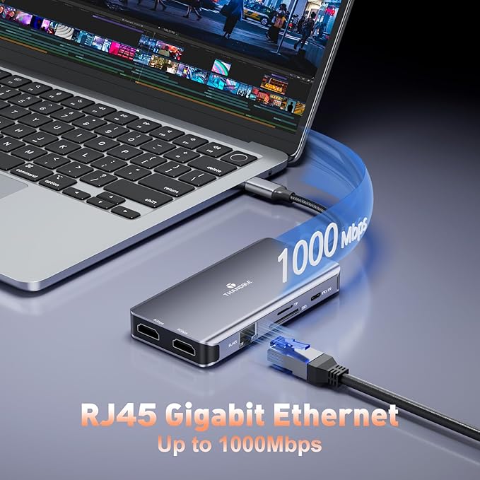 9 in 1 Docking Station Dual Monitor, USB C to Dual HDMI Adapter, 1000Mbps LAN, 100W PD, SD/TF 3*USB-A Data Port, HDMI Extended Display Laptop USB C Hub for HP/Dell/XPS/Lenovo/Laptop