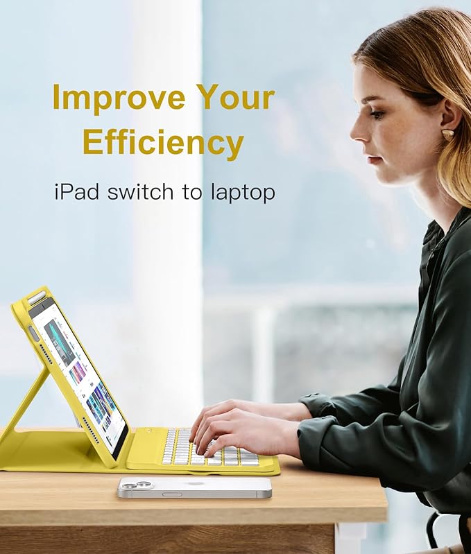 Hamile for iPad 11th 10th Generation Case with Keyboard - 7 Colors Backlit Wireless Detachable Folio Keyboard Cover with Pencil Holder for iPad 11-inch A16 2025 10th Gen 10.9 Inch 2022 (Yellow)