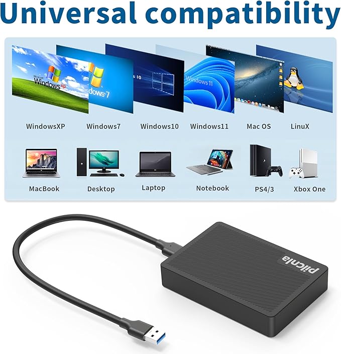 Ultra Slim Portable External Hard Drive USB3.0 HDD Storage for Xbox,PS4/5,PC,Desktop,Laptop,MacBook,Chromebook (HDD1.2-1TB)