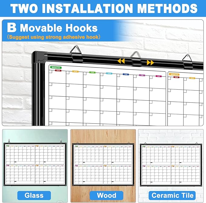 Calendar Whiteboard for Wall 48" x 36", Magnetic 4 Month Dry Erase Calendar for Wall, Dry Erase Board for Home School and Office Organization