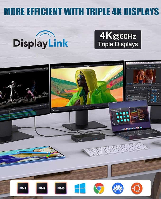 WAVLINK USB-C Triple Monitor Docking Station, 3 * 4K@60Hz for MacBook M1-M5/Neo & Windows – 100W PD, 3×HDMI/2×DisplayPort, 6x10Gbps USB Ports, Gigabit Ethernet, Ideal for Workstation & Home Offic