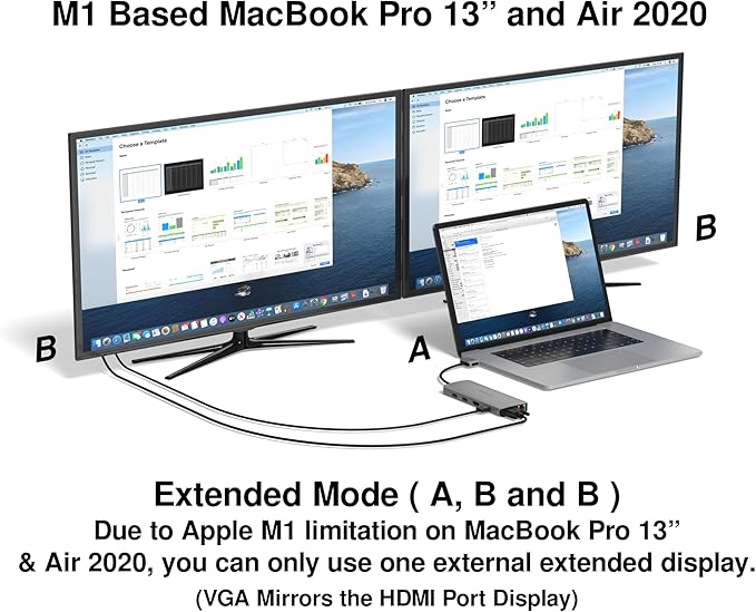 EZQuest USB C Hub 13 in 2 with 2 HDMI 4K, VGA, 1GBS Ethernet, 2USB A 3.0 Ports, 2 USB A 2.0 Ports, SD/Mico SD and Audio Port for Work and Travel - for MacBook Pro & Air