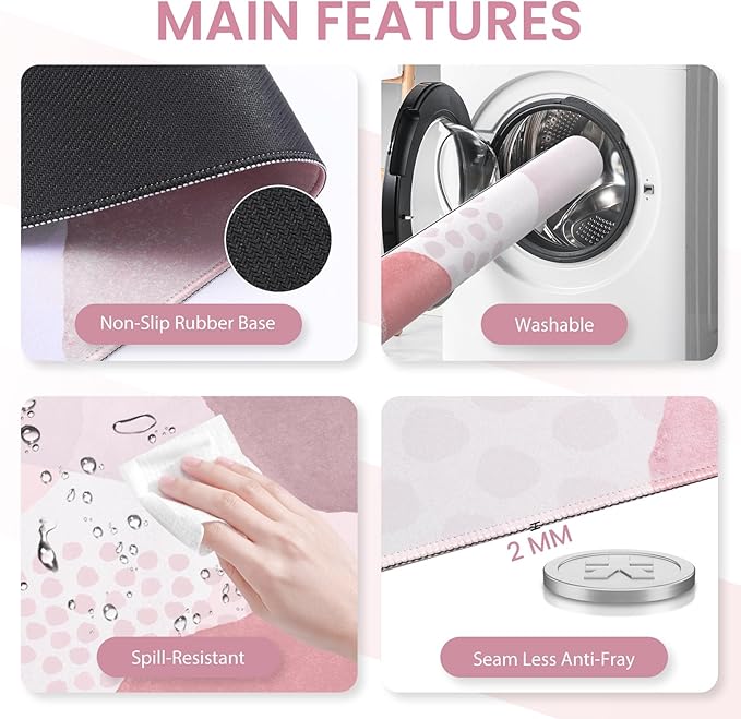 Desk Mat for Keyboard and Mouse, Ergonomic Mouse Pad Set, Pink Boho Navy
