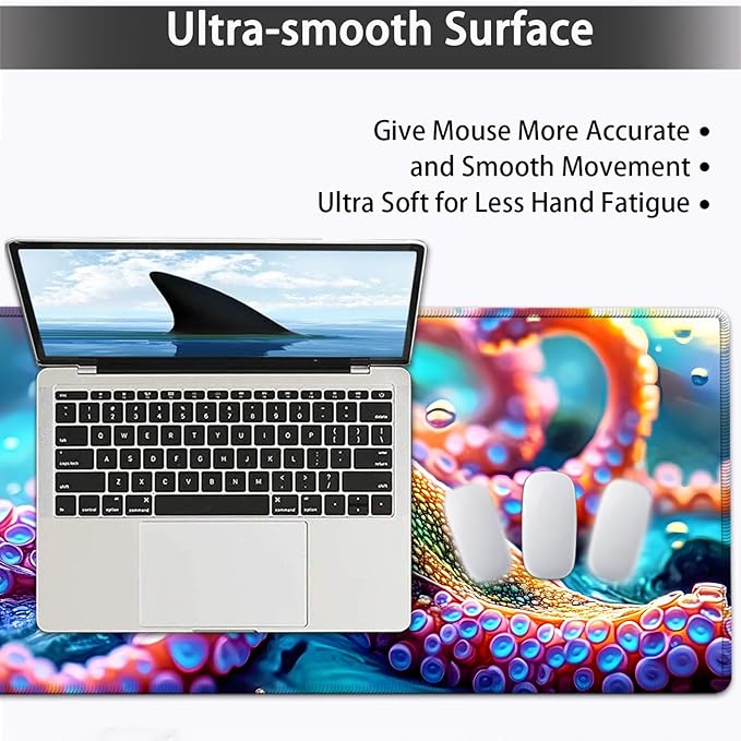 Large Mouse pad and Keyboard Support Set, Ergonomic Memory Foam Keyboard Wrist Rest, Extended Gaming Mouse Pad with Stitched Edges, Octopus XXL Desk Mat (31.5 X 11.8 in) for Home Office