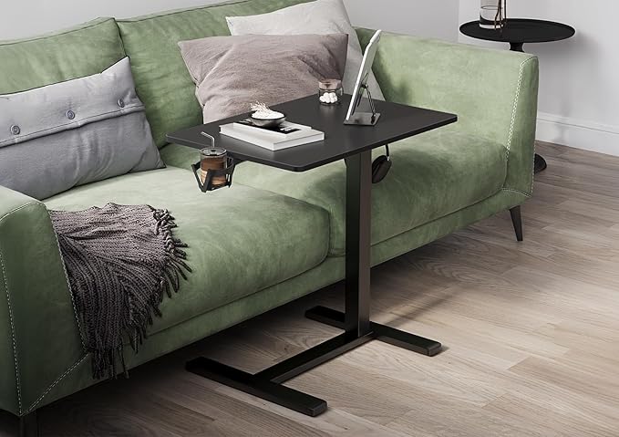 Claiks Height-Adjustable Overbed Table with Wheels, Portable Rolling Laptop Desk, Mobile Standing Desk for Home & Hospital Use, Black 25.5 inch