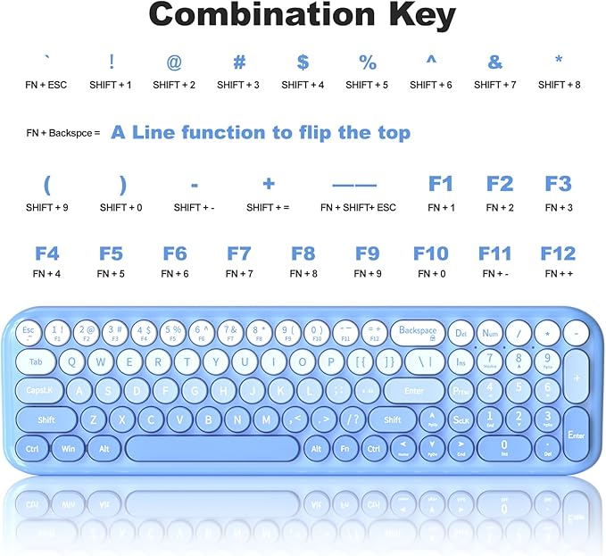 MOFII Wireless Keyboard and Mouse Combo, Full Size 2.4G Retro Round Computer Keyboard and Mouse Set, Plug and Play, for Windows, Computer, Desktop, PC, Notebook - (Blue Gradient)