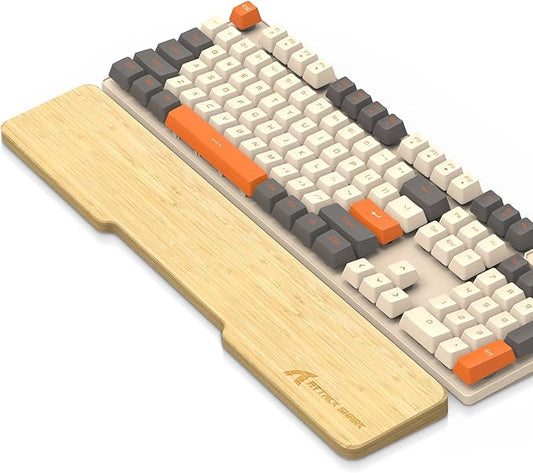 ATTACK SHARK Bamboo Wrist Rest for Computer Keyboard，Ergonomic Hard Palm Rest for Comfortable Typing Pain Relief，Anti-Slip Wrist Support for Office, Gaming, Laptop (104Key)