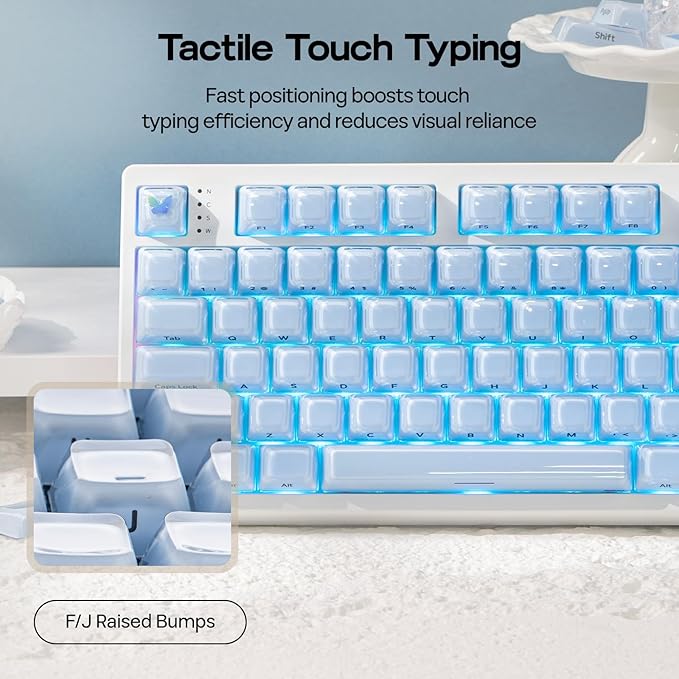 EPOMAKER Lusterfly Jelly Keycaps Set - 123 Keys Double-Shot Laser Engraved, MDA Profile, ABS+PC, Non-Shine-Through, MX-Compatible for 61/68/84/87/98/100/104-Key Mechanical Keyboard (Blue)