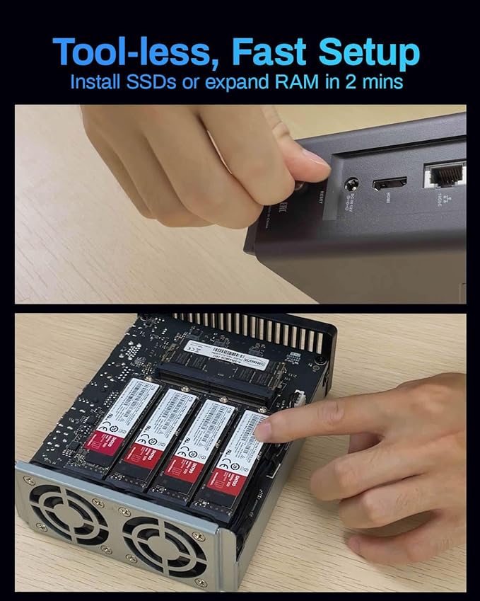 TERRAMASTER F8 SSD Plus NAS - 8Bay All SSD NAS Storage Core i3 8-Core 8-Thread CPU, 16GB DDR5 RAM, 10GbE Port, 8 Heat Sinks Included, Palm-Sized Network Attached Storage Peak Performance (Diskless)