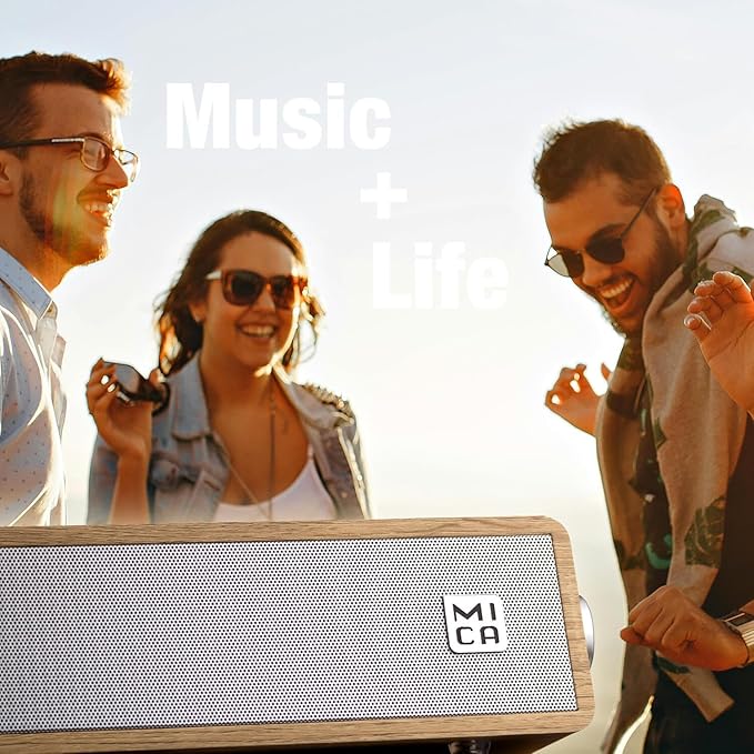 MICA Computer Speakers, Vintage Wired Computer Sound Bar, Retro Wooden Mini Soundbar, 3.5mm Aux Connection, USB Powered PC Speakers for Desktop Monitor, Laptop, Tablets (Yellow)