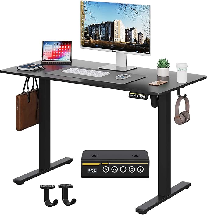Electric Standing Desk,40x24 Inches Adjustable Height Stand up Desk, Sit Stand Home Office Desk with Splice Board, 3 Preset Heights,Equipped with Hooks,Ergonomic Computer Desk Workstation，Black