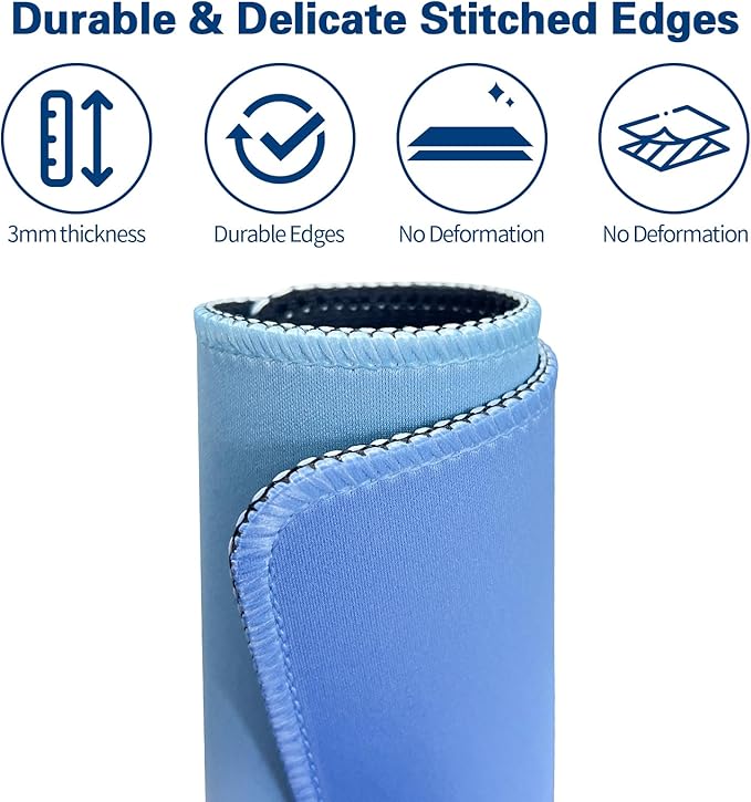 Bloss Small Mouse Pad for Gaming, Desk Pad Mat for Keyboard and Mouse, Gradient Blue Desk Mousepad with Stitched Edges, Computer Mouse Pad(11.8 x 9.8 x 0.12 Inches)