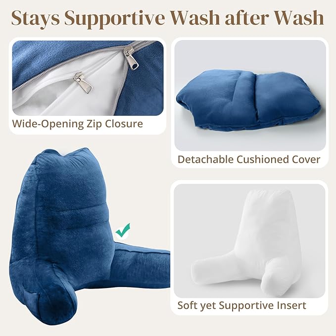Sasttie Reading Pillow, Pillows for Reading or Relaxing – Ergonomic Support for Head, Neck, Back, and Lumbar, 23-Inch, Navy Blue