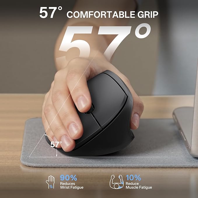 Philips Ergonomic Mouse - Vertical Mouse with 800/1200/1600 Adjustable DPI, 6 Silent Buttons Design for S/M Hands, Auto Power Saving, Light Weight, 2.4GHz Wireless Mouse for Laptop, Desktop, PC-Black