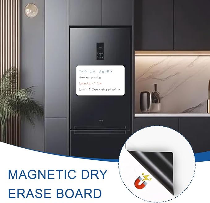 Magnetic Dry Erase Whiteboard for Fridge - 20x12 Inch Flexible Memo Board, 8-Piece Set with 1Whiteboard, 6 Markers & 1 Pen Holder, Reusable Magnetic Refrigerator Board for Kitchen, Office, Home& Dorm
