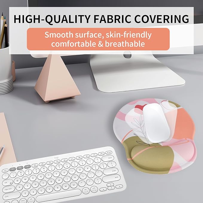 Mouse Pad Wrist Support Keyboard Wrist Rest Set, Ergonomic Mouse Pad with Non-Slip Base for Computer Laptop Home Office Coasters, Easy Typing & Pain Relief Mouse Mat (Eucalyptus)