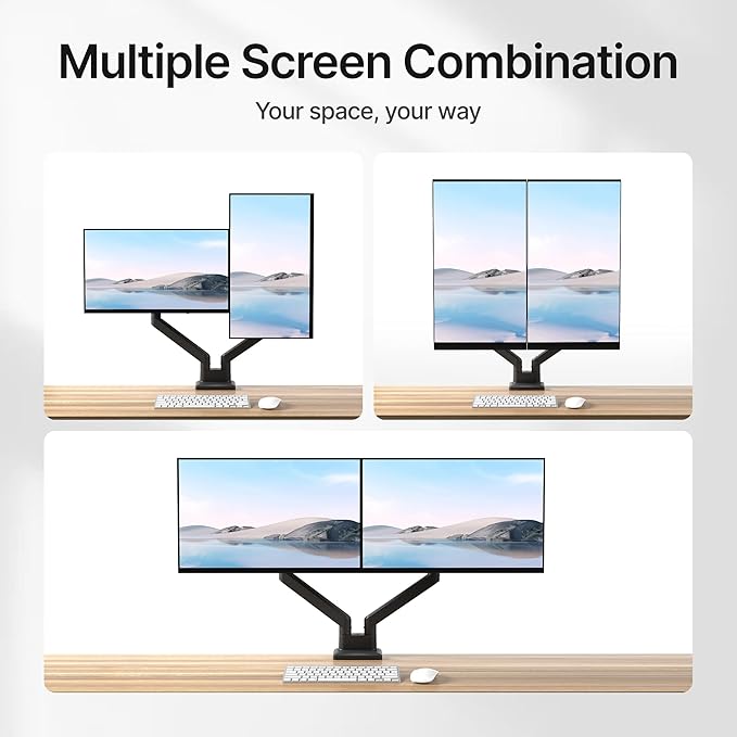 monTEK Dual Monitor Mount Monitor Arms for 2 Monitors for 17 to 35 Inch Curved Screen Holds 35 Lbs Adjustable Heavy Duty Monitor Desk Mount Cable Management, VESA 75/100mm