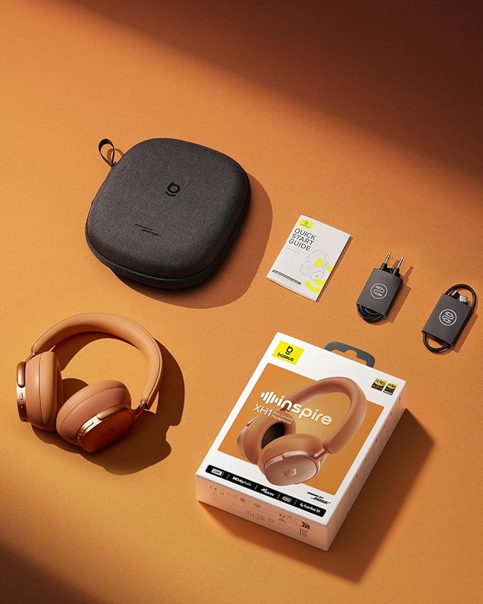 Baseus Inspire XH1 Adaptive Active Noise Cancelling Headphones, Sound by Bose, Dolby Audio, Premium Real-Time Adaptive ANC, Adaptive Tuning Rich Sound, Hi-Res Audio, 100H Playtime - Sunset Coral