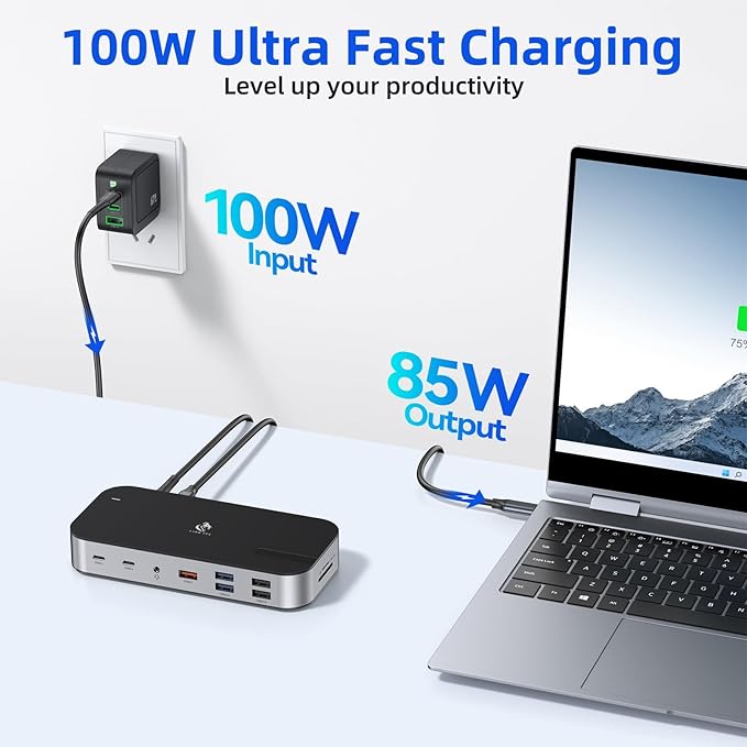 Laptop Docking Station,16 in 1 USB C Docking Triple Monitor,USB C Dock Station with 3 HDMI,PD 100W, USB 3.1/3.0/2.0,RJ 45 Ethernet,microSD/SD Card,Audio for Dell/Lenovo（Include Power Adapter）