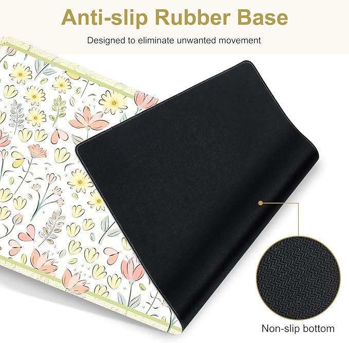 Desk Mat, 4in1 Large Mouse Pad with Wrist Rest, Cute Desk Mat, Anti-Slip XXL Computer Ergonomic Mousepad with Wrist Support for Keyboard and Mouse, Nice Yellow Flowers
