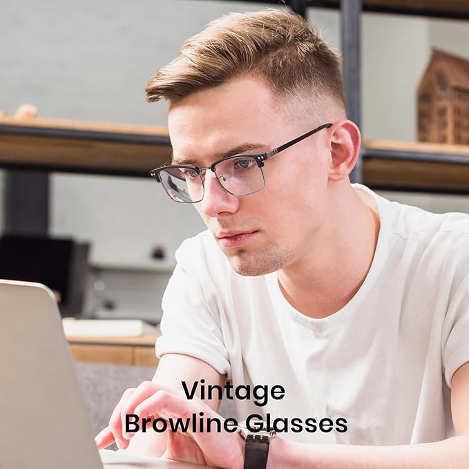 Cyxus Blue Light Blocking Glasses for Men Women, Half Rim Square Metal Frame Computer Gaming Glasses, Lightweight 8133