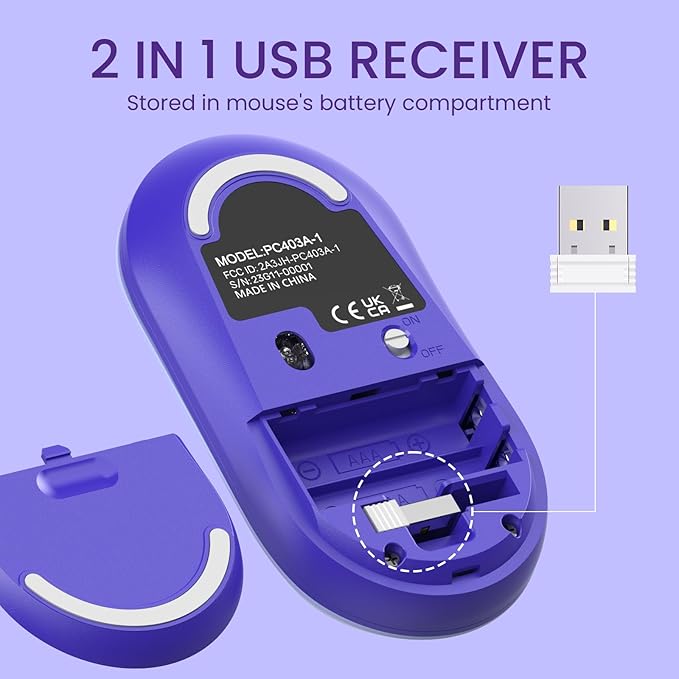 Wireless Keyboard and Mouse, Silent Keyboard Mouse Combo, Full-Sized Colorful Typewriter Keyboard with Round Keycaps, 2.4G Cute Mouse Compatible with PC/Laptop/Computer(Purple)