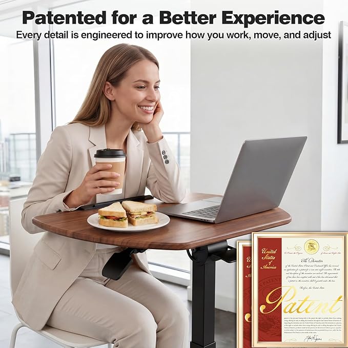 ROMOON Folding Portable Standing Desk with Wheels, No-Assembly Rolling Height-Adjustable Sit-Stand Table, Space-Saving Foldable Laptop Cart for Home Office and Computer Workstation (Walnut)