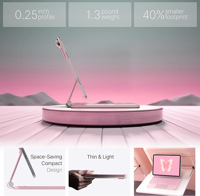 typecase Edge Keyboard Case for iPad 11th Gen A16 (2025) & 10th Gen 10.9" (2022) – Multi-Touch Trackpad, 11-Color Backlit Magic-Style Keyboard – Floating Magnetic Stand, Pencil Holder – Light Pink