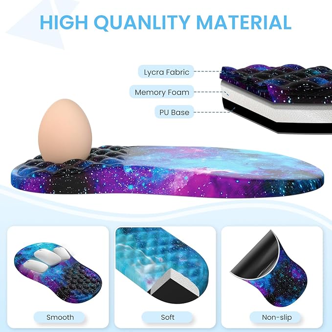 Desk Mat with Wrist Support, Desk Pad for Keyboard and Mouse, Purple Desk Mat, Keyboard Pad and Mouse Pad Combo, Carpal Tunnel Mousepad Gaming for Office, Galaxy Space Purple Nebula