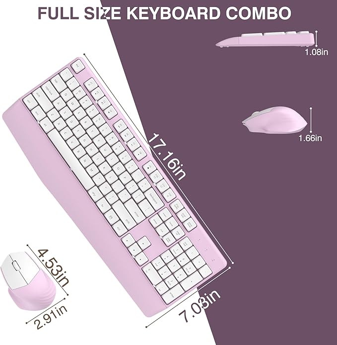 Wireless Keyboard and Mouse Combo, Full-Sized 104 Keys 2.4GHz Wireless Keyboard with Palm Rest and Wireless Mouse for Windows, Mac OS PC/Computer/Laptops/Desktops(Pink)