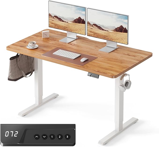 FEZIBO Electric Standing Desk Adjustable Height, 55 x 24 Inch Sit and Stand Desk, Home Office Desk, Ergonomic Workstation Computer Desk, Rustic Brown