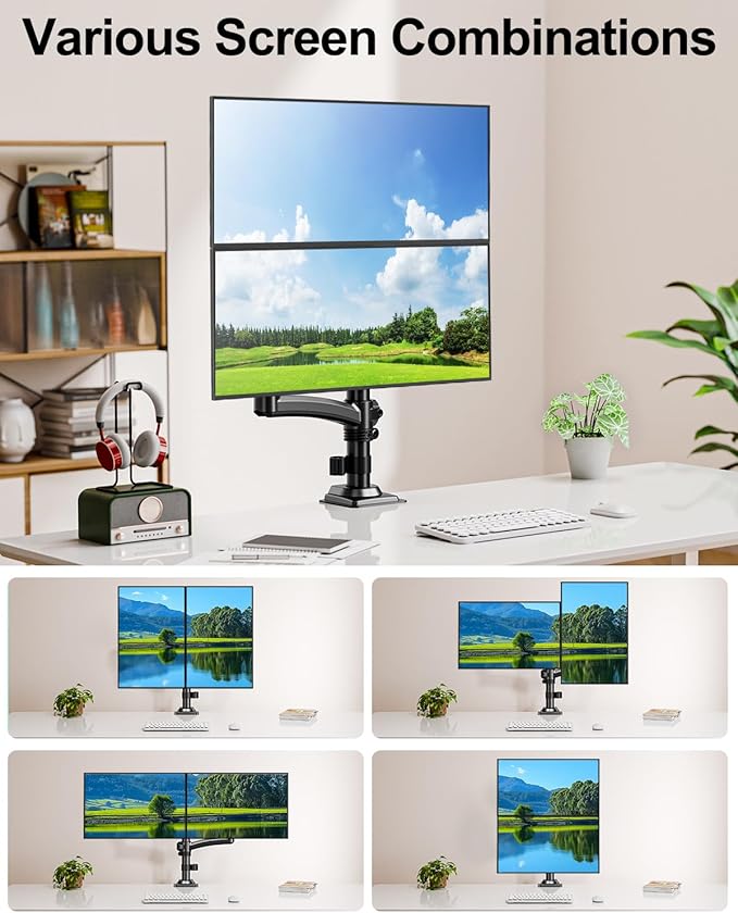 Dual Monitor Stand for Computer Screen up to 32", Taller Monitor Arms Holds 22 lbs Each, Dual Monitor Desk Mount, Height Adjustable Gas Spring VESA Mount with C-clamp Grommet Mounting, Black, Freelift