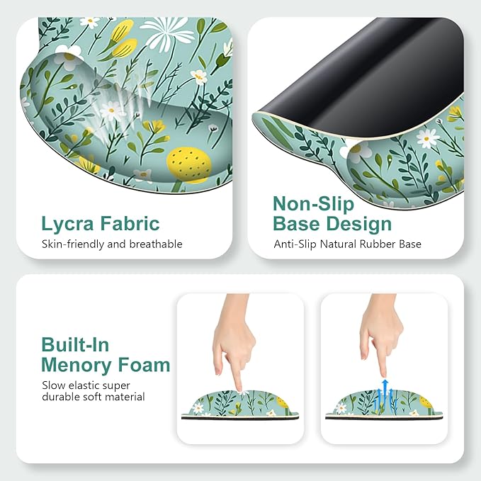 Floral Desk Mat, 4in1 Large Mouse Pad with Wrist Rest, Desk Matt for Desktop, Desk Pad Mat, Anti-Slip XXL Computer Ergonomic Mousepad with Wrist Support for Keyboard and Mouse I Green Elegant Flowers