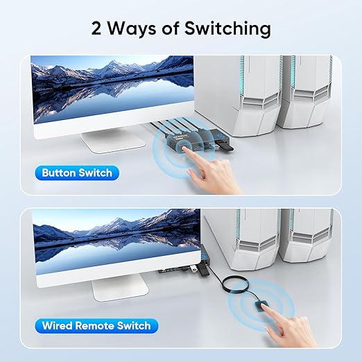 Hearvo USB 3.0 HDMI KVM Switch 1 Monitors 2 Computers, 4K@60Hz KVM Switches for 2 Computers Sharing Monitor Keyboard Mouse Hard Drives Printer, with EDID Adaptive, 2USB Cable and Controller -S7232H