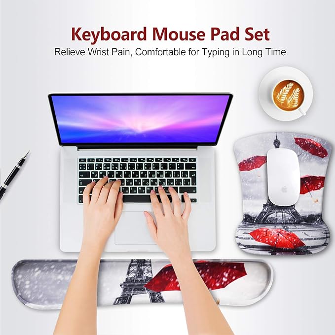 Keyboard Wrist Rest Mouse Pad Support, ToLuLu Gel Ergonomic Mouse Pads for Computer Laptop PC, Comfortable Durable Mousepad Keyboard Wrist Rests for Easy Typing Pain Relief, Eiffel Tower