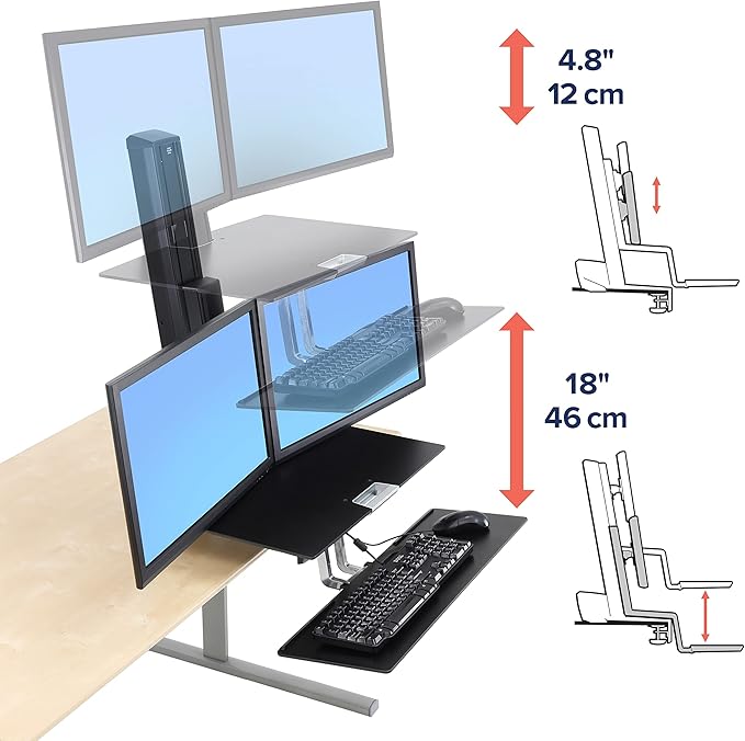 Ergotron – WorkFit-S Dual Monitor Standing Desk Converter, Sit Stand Workstation for Tabletops – with Worksurface, Black