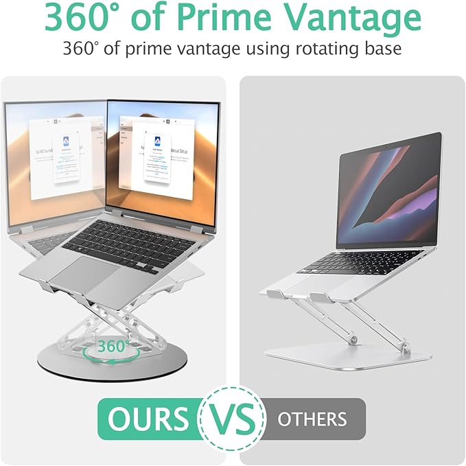 Laptop Stand for Desk Adjustable Computer Stand with 360 Rotating Base Ergonomic Laptop Riser Mount for Desk Foldable Protable Computer Desk Fits with MacBook Pro Air, Round