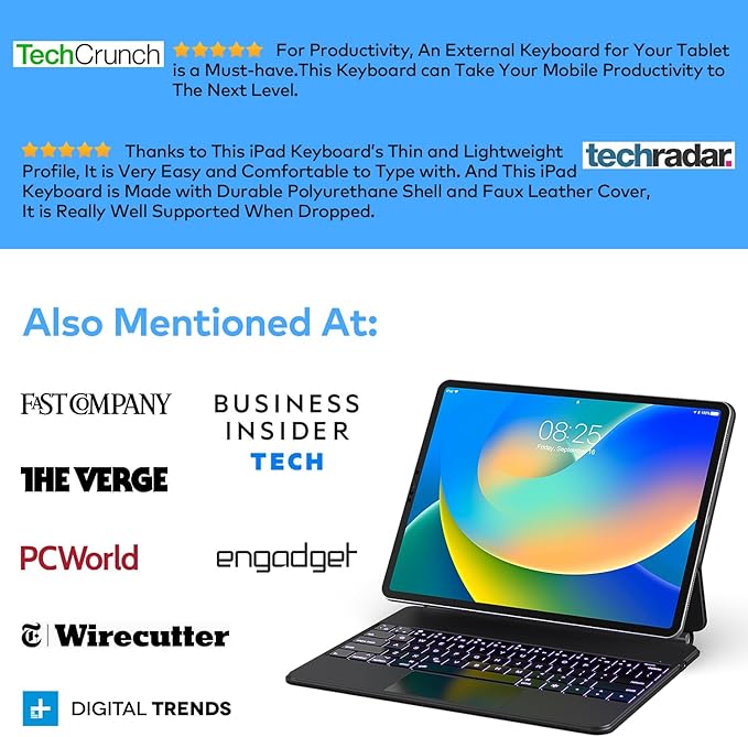 Keyboard Case for iPad Air 13 (M4 2026/M3 2025/M2 2024) and iPad Pro 12.9 inch 6th/5th/4th/3rd Generation–Magic-Style Magnetic Keyboard Case with Multi-Touch Trackpad – Floating Cantilever Stand