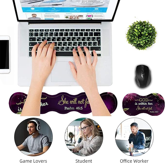 Keyboard Wrist Rest and Mouse Pad Wrist Support Set,Ergonomic Memory Foam Wrist Pad & Non Slip Base for Home Office Working Studying Easy Typing,Quote Bible Verses Psalm 46:5