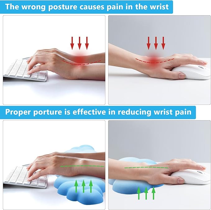 2 PCS Keyboard Cloud Wrist Rest, Memory Foam Keyboard Palm Rest with Non-Slip Base Ergonomic Keyboard Wrist for Pain Relief, Soft Wrist Rest for Office, Computer, Laptop, Gaming Office (Blue)