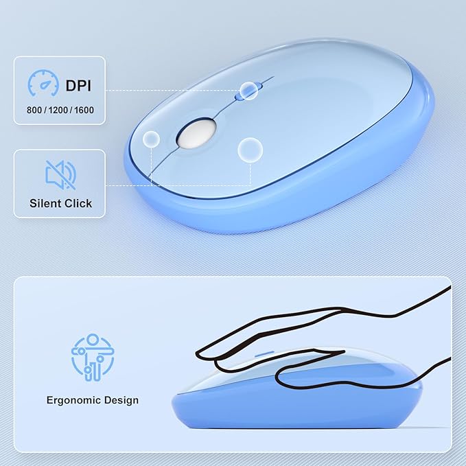 MOFII Wireless Keyboard and Mouse Combo - Blue-Gradient Full-Sized Plug and Play Colorful Computer Keyboards - 104 Keys Round Keycap USB 2.4G Cute Keyboard for Windows/Laptop/Mac/Desktop/PC