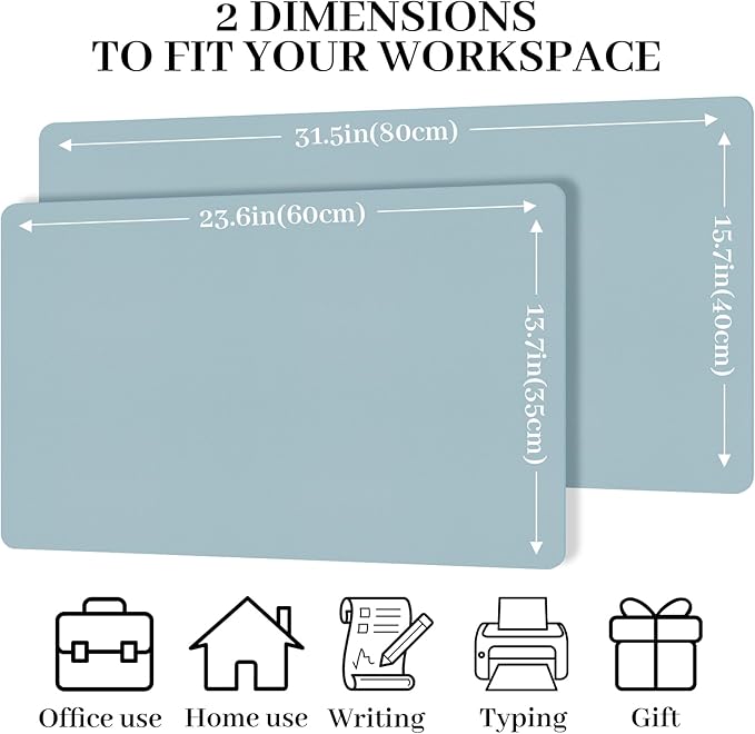 Large Desk Pad Mat, Leather Blue Desk Mat for Desktop, Computer Desk Mouse Pad Non-Slip, Waterproof Keyboard Mat for Office/Home/Decor, 23.6" x 13.7"